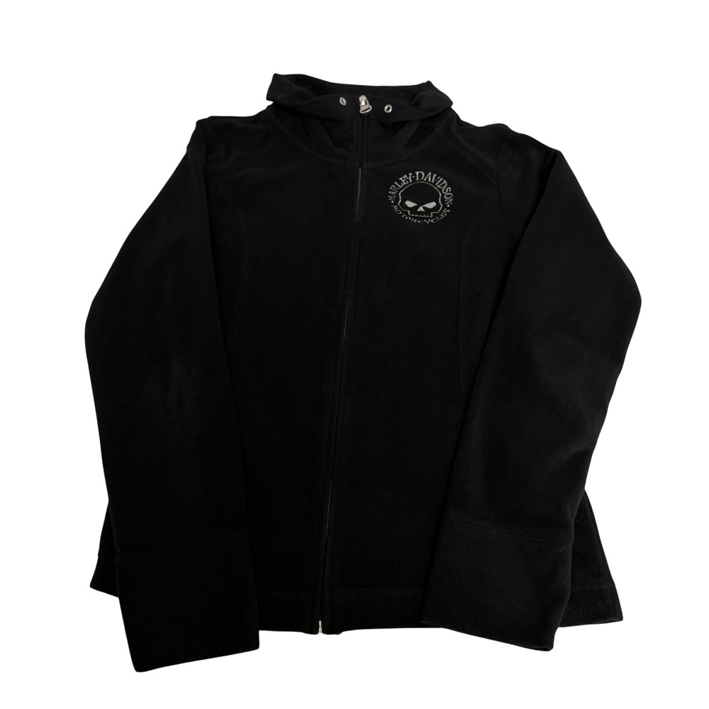 Harley-Davidson Womens Black Willie G Skull Full Zip Fleece Jacket Size M‎